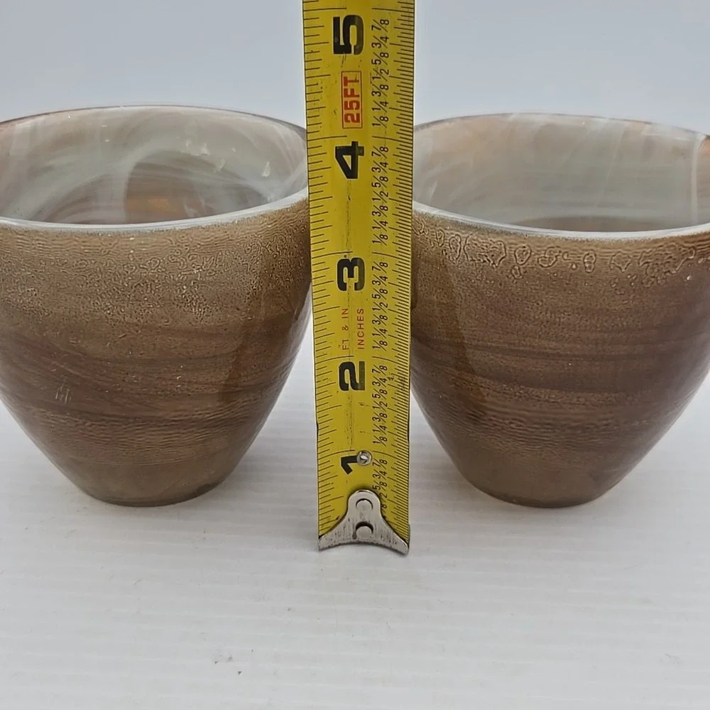 Ecoglass Recycled Glass Votive Holder Tan & White Swirls Spain Set Of 2